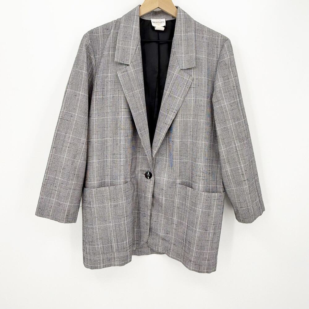 TR Bentley Plaid Blazer M Women's Tailored Preppy Light‎ Academia Old Money Vtg